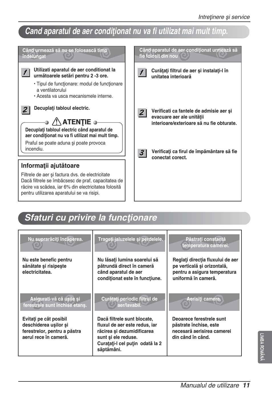 Atenţie | LG ARNU96GB8Z2 User Manual | Page 119 / 229