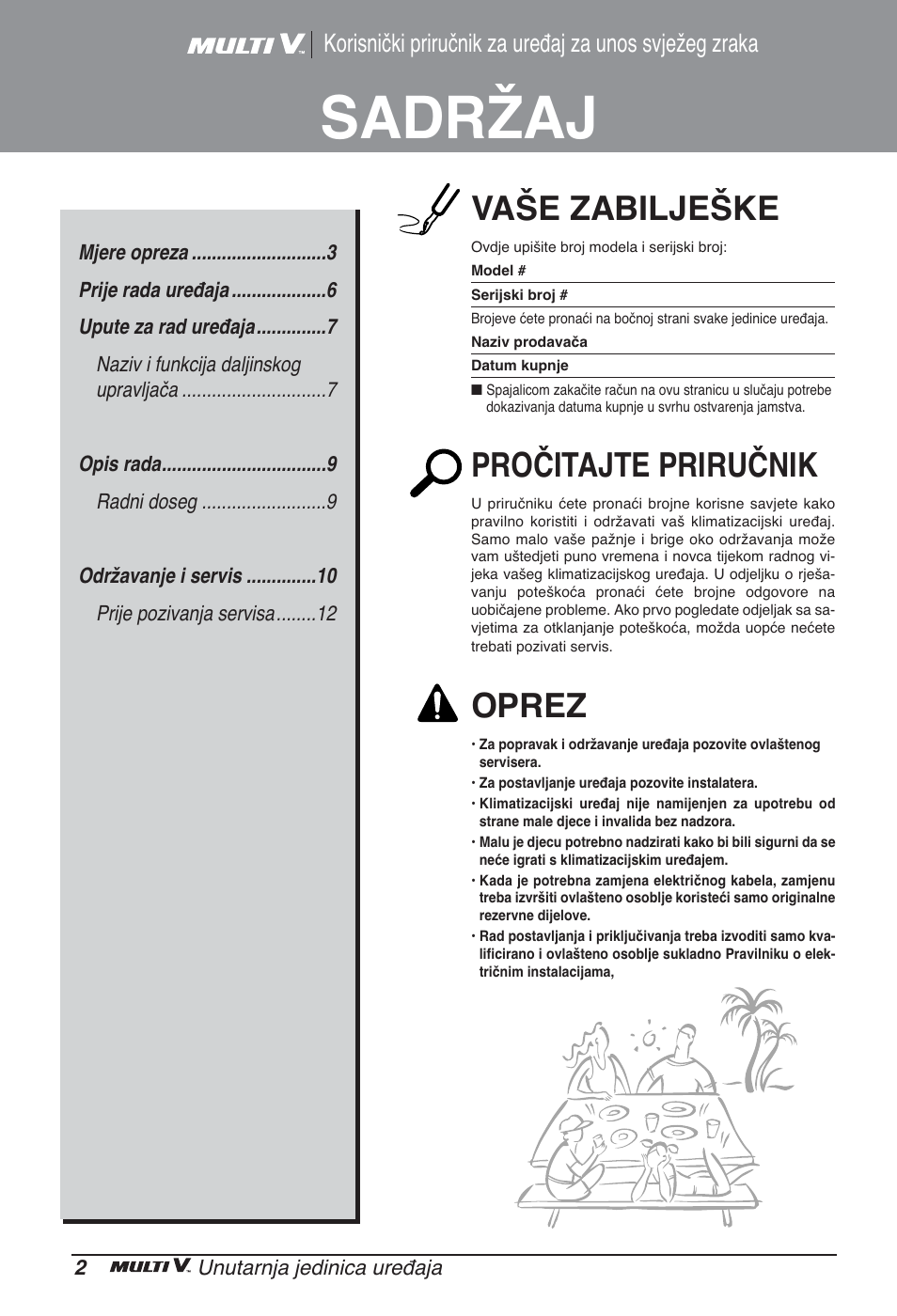 Sadržaj, Vaše zabilješke, Pročitajte priručnik | Oprez | LG ARNU96GB8Z2 User Manual | Page 170 / 229