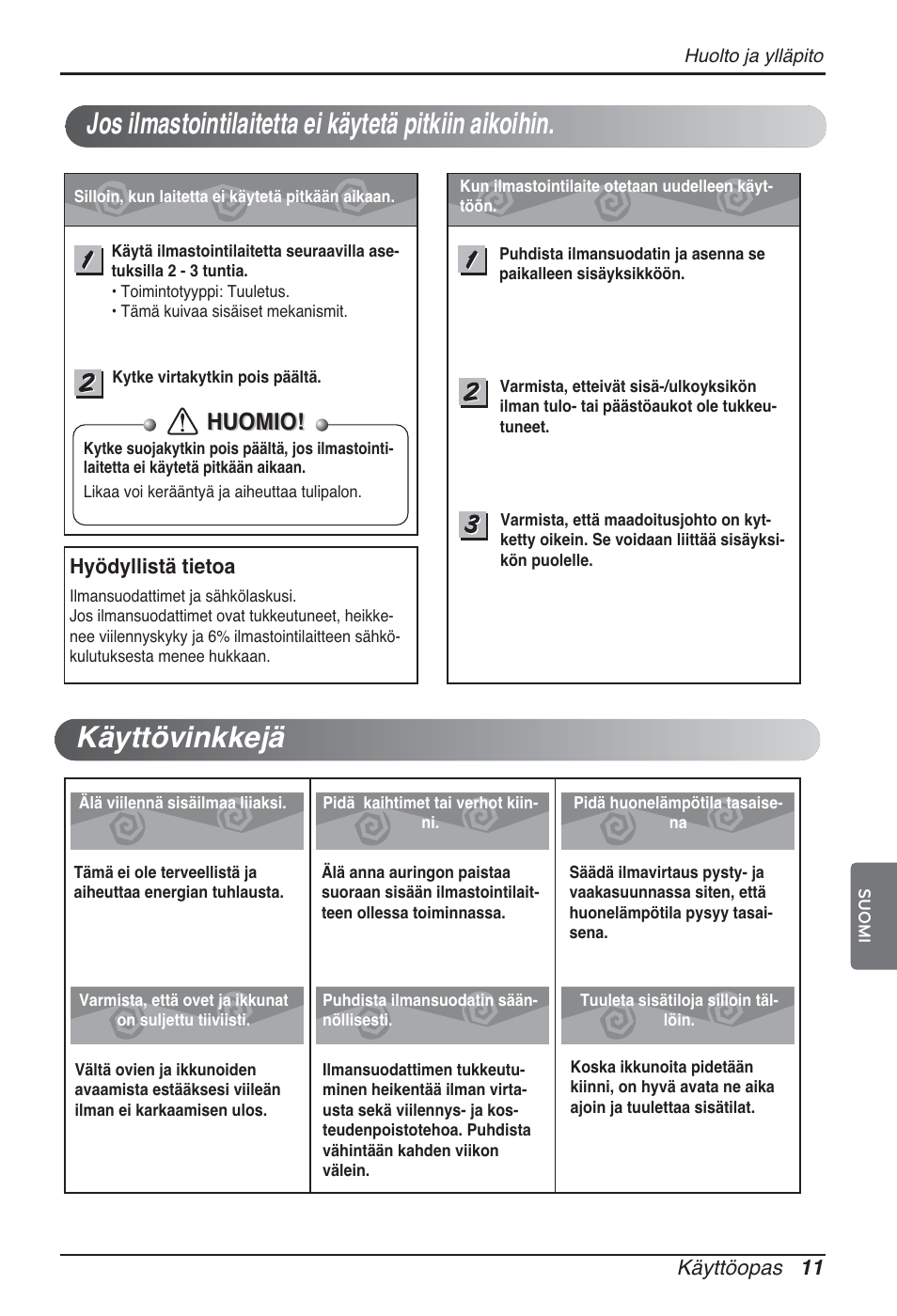 Huomio | LG ARNU96GB8Z2 User Manual | Page 215 / 229