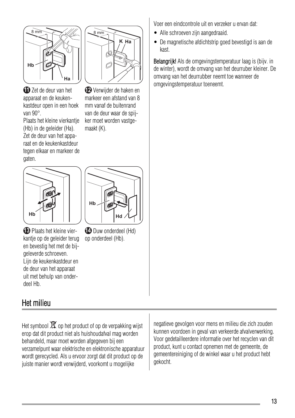 Het milieu | Zanussi ZBB24430SA User Manual | Page 13 / 52