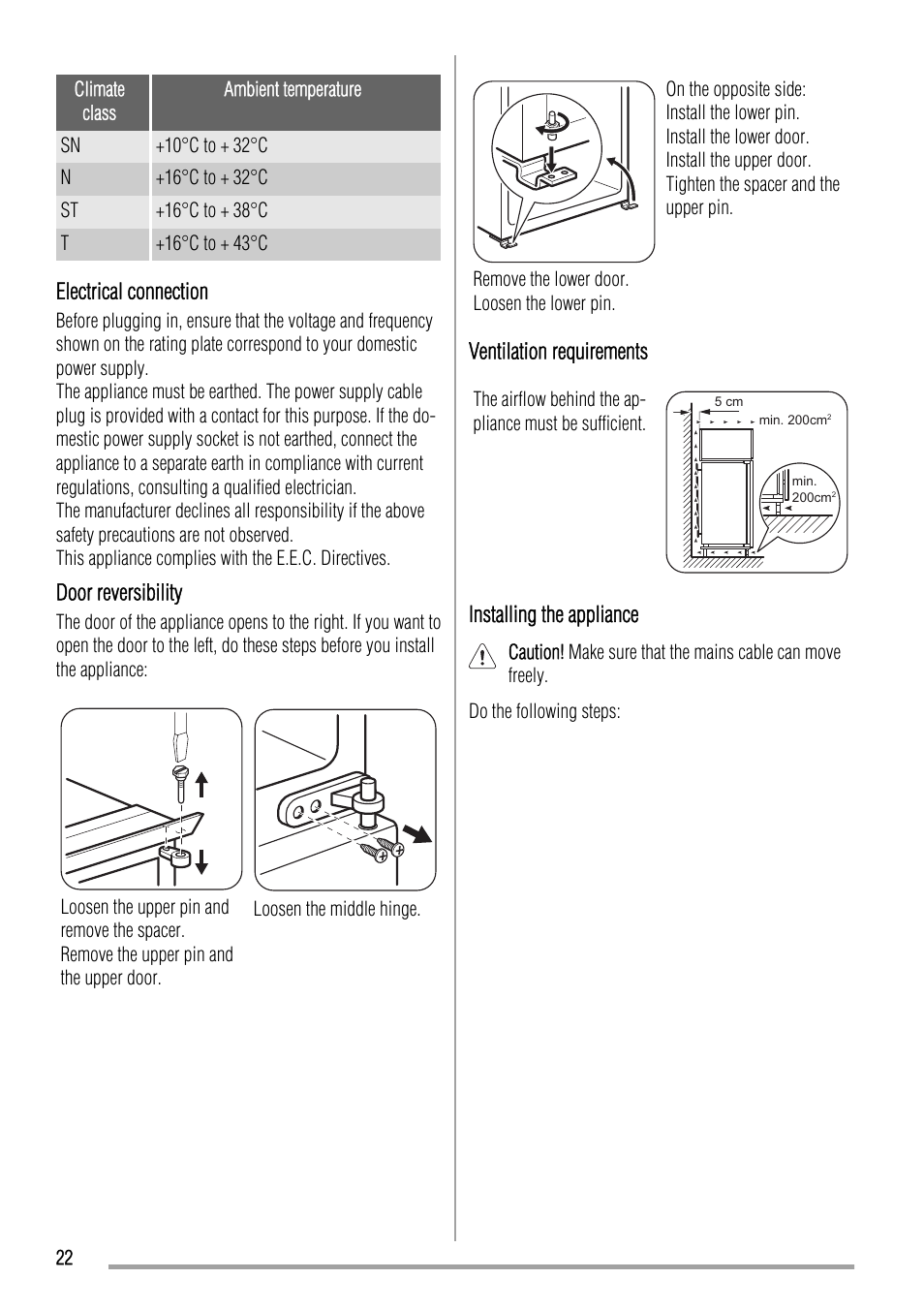Zanussi ZBB24430SA User Manual | Page 22 / 52