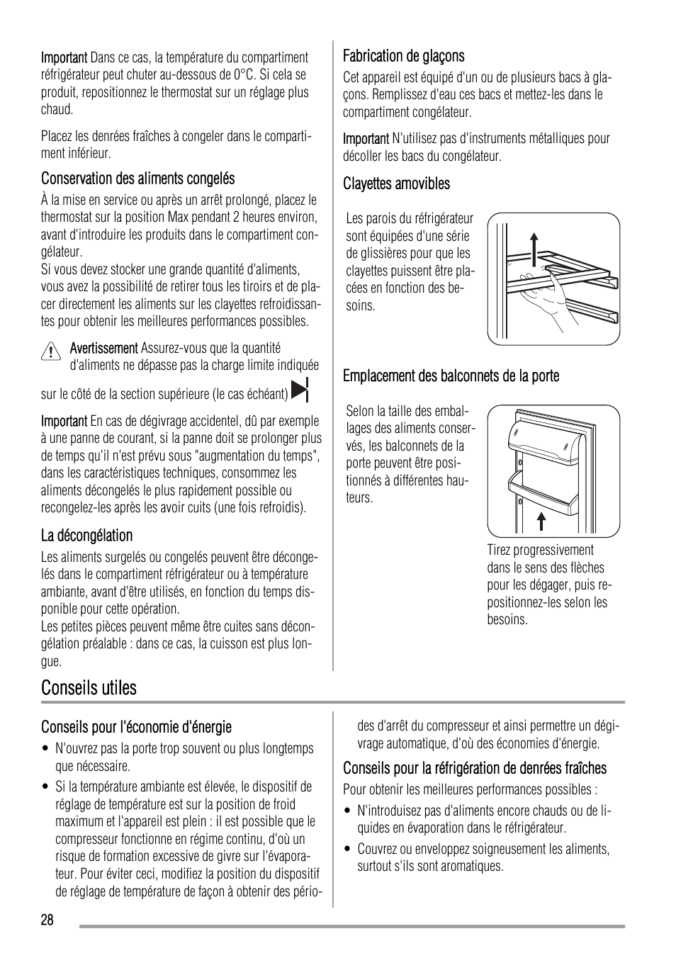 Conseils utiles | Zanussi ZBB24430SA User Manual | Page 28 / 52