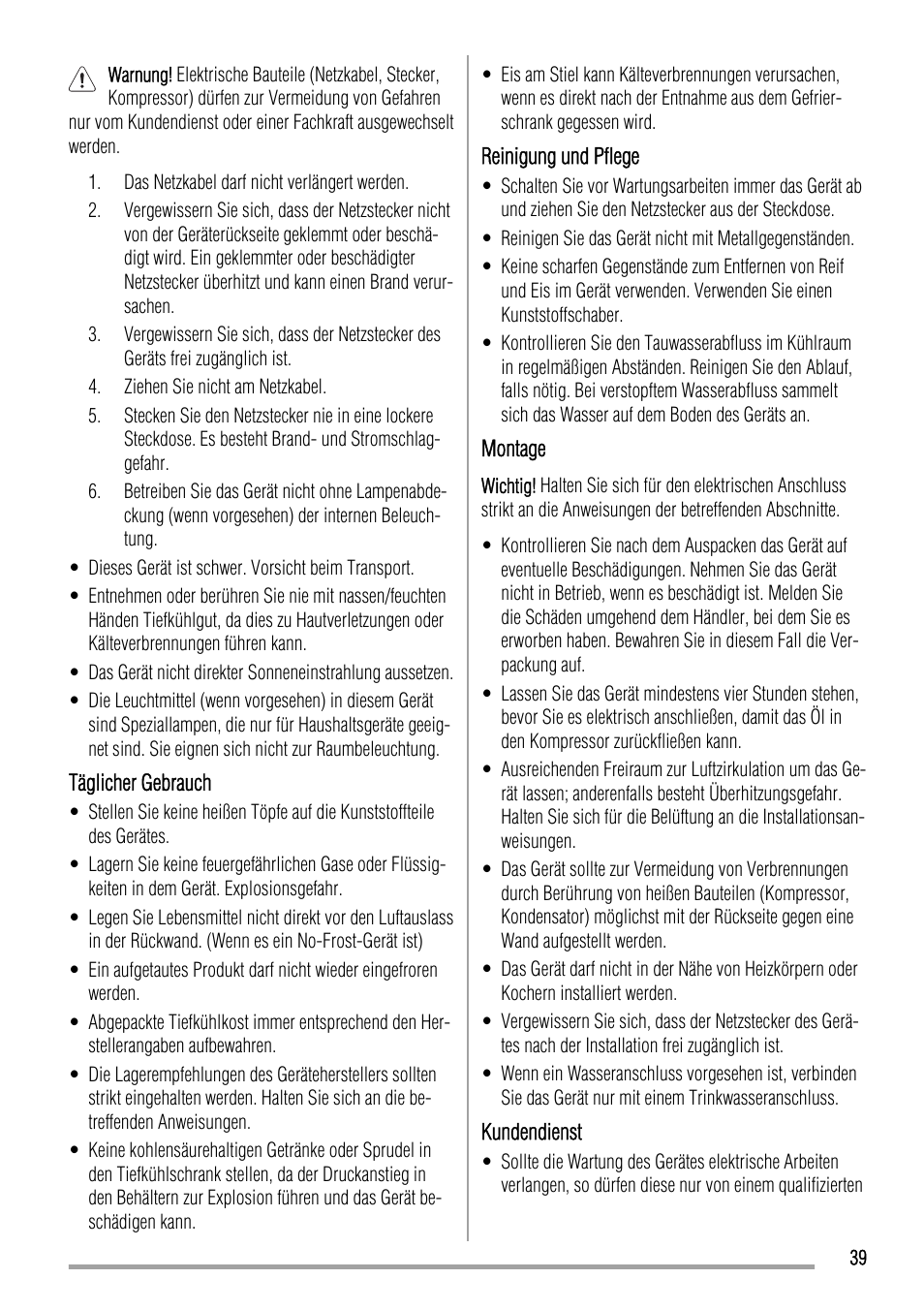 Zanussi ZBB24430SA User Manual | Page 39 / 52
