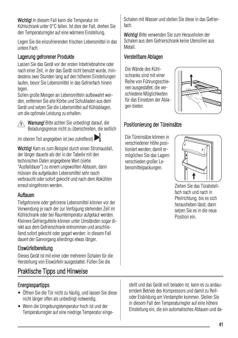 Praktische tipps und hinweise | Zanussi ZBB24430SA User Manual | Page 41 / 52