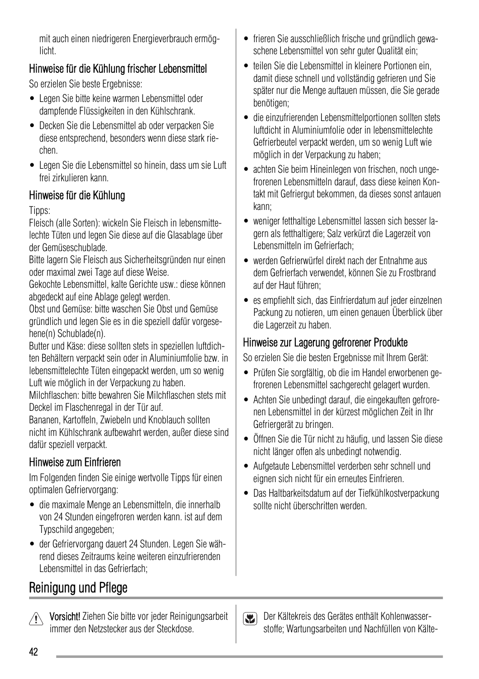 Reinigung und pflege | Zanussi ZBB24430SA User Manual | Page 42 / 52