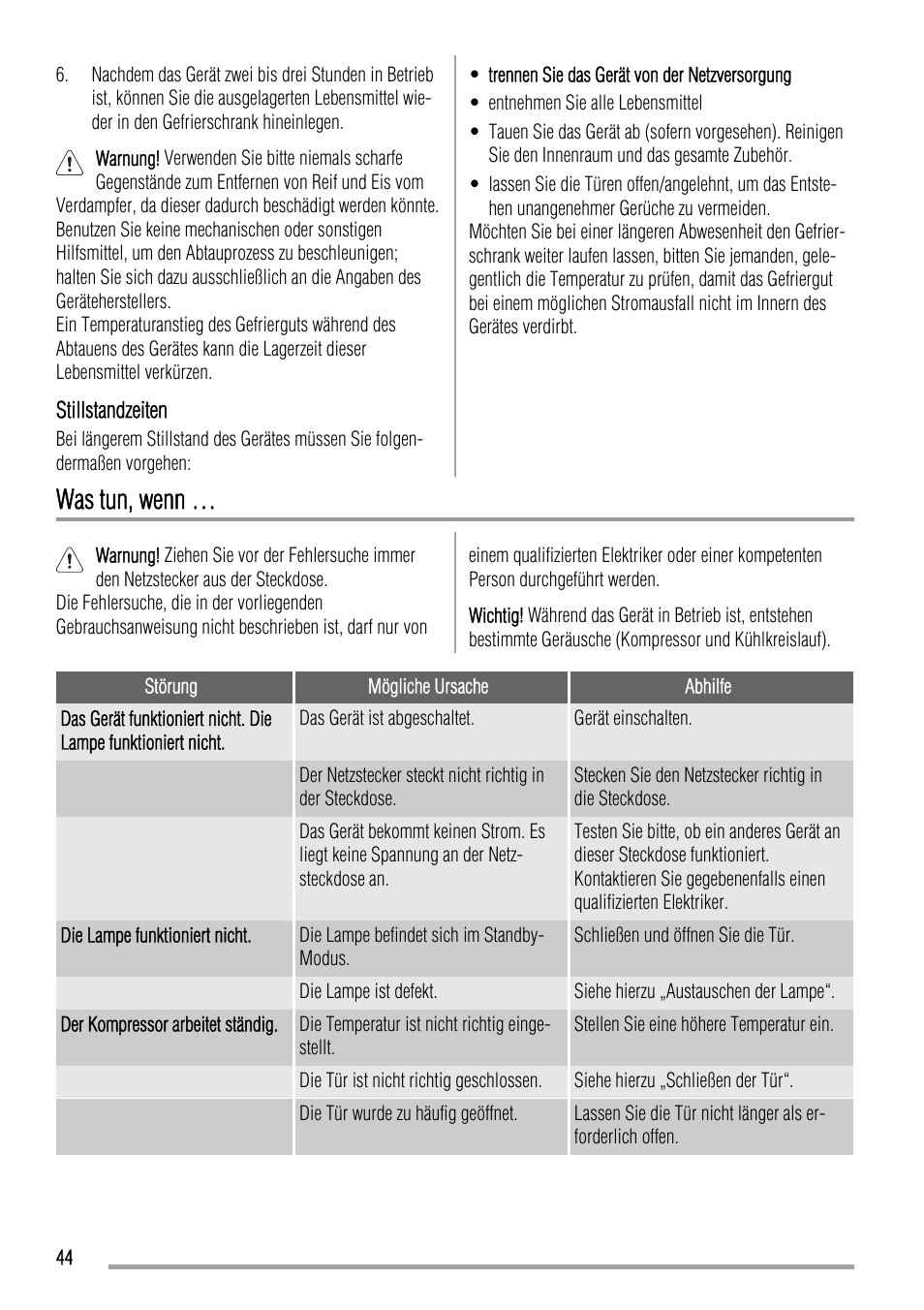 Was tun, wenn | Zanussi ZBB24430SA User Manual | Page 44 / 52