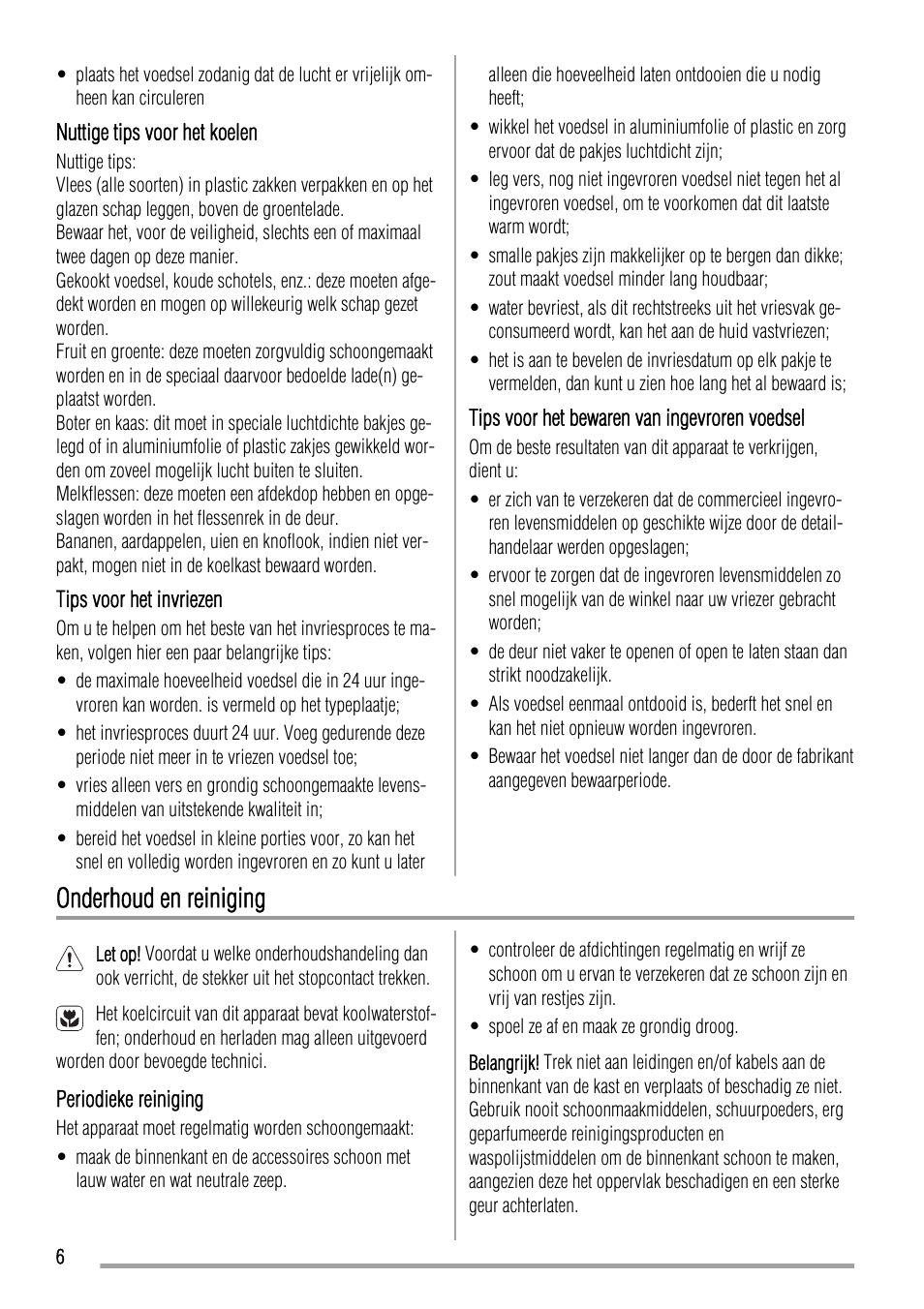 Onderhoud en reiniging | Zanussi ZBB24430SA User Manual | Page 6 / 52