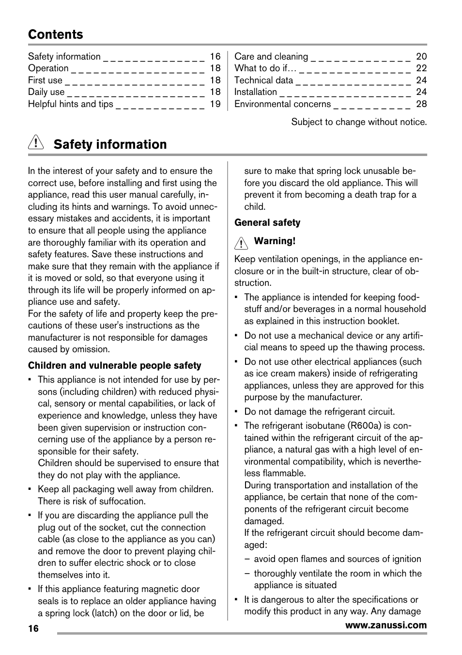 Zanussi ZBB25430SA User Manual | Page 16 / 60