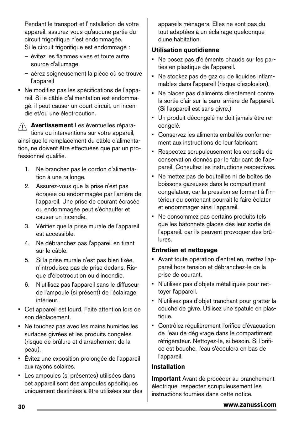 Zanussi ZBB25430SA User Manual | Page 30 / 60