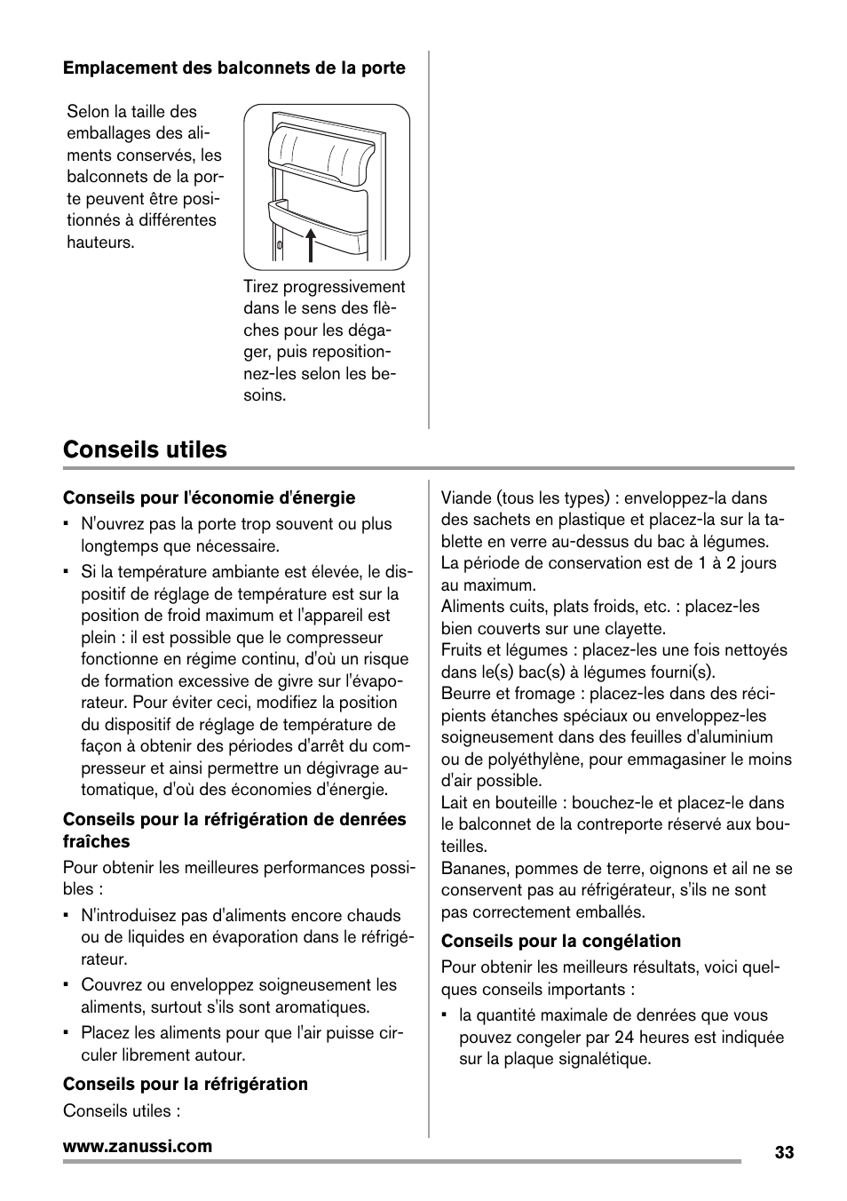Conseils utiles | Zanussi ZBB25430SA User Manual | Page 33 / 60