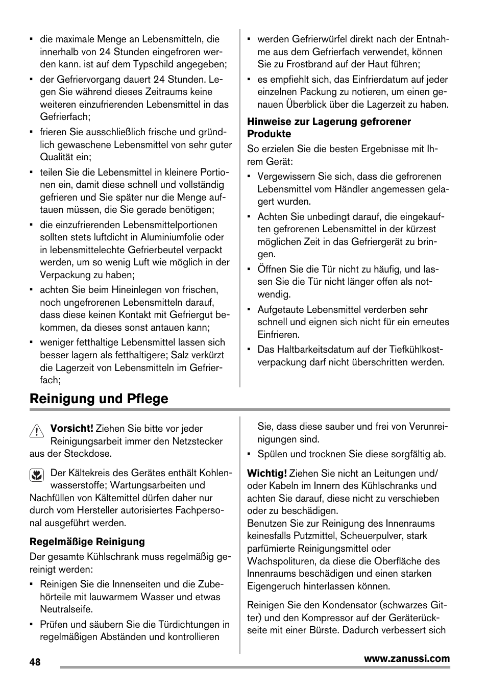 Reinigung und pflege | Zanussi ZBB25430SA User Manual | Page 48 / 60