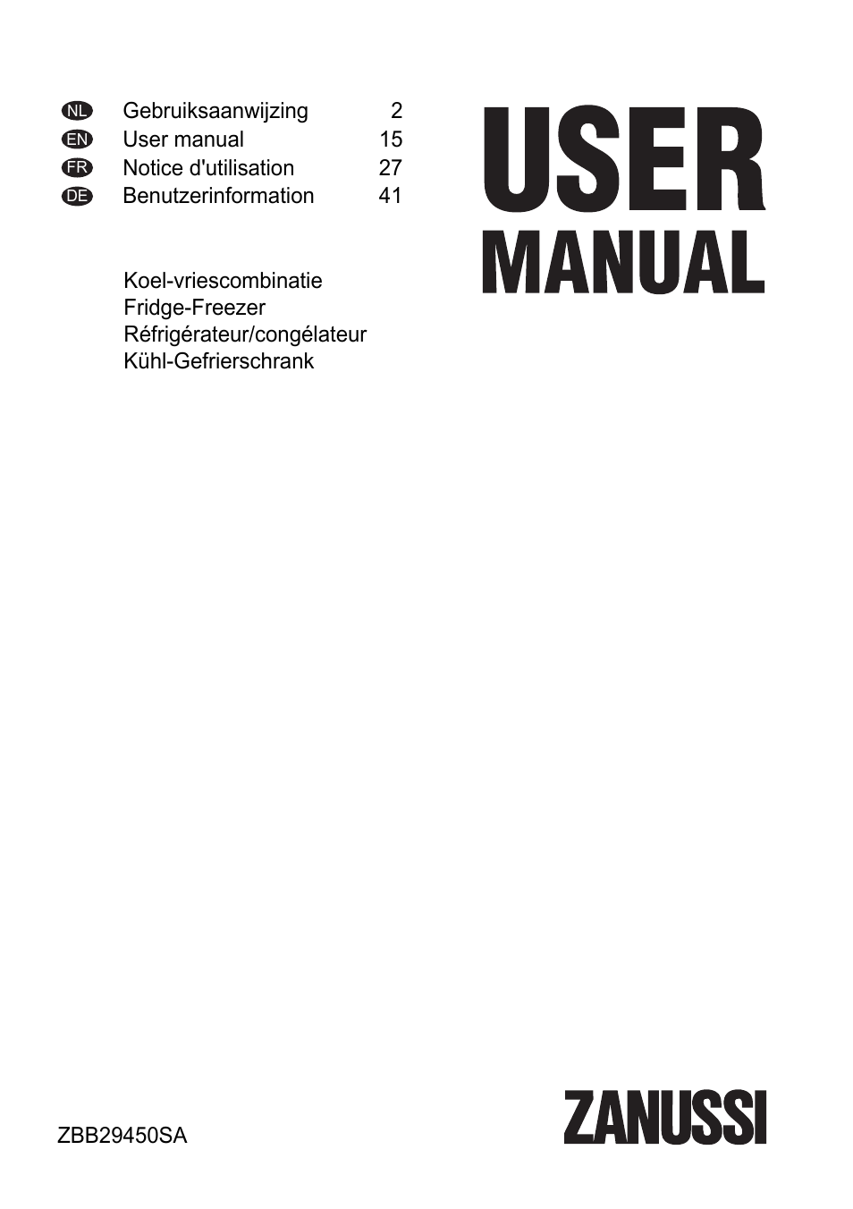 Zanussi ZBB29450SA User Manual | 56 pages