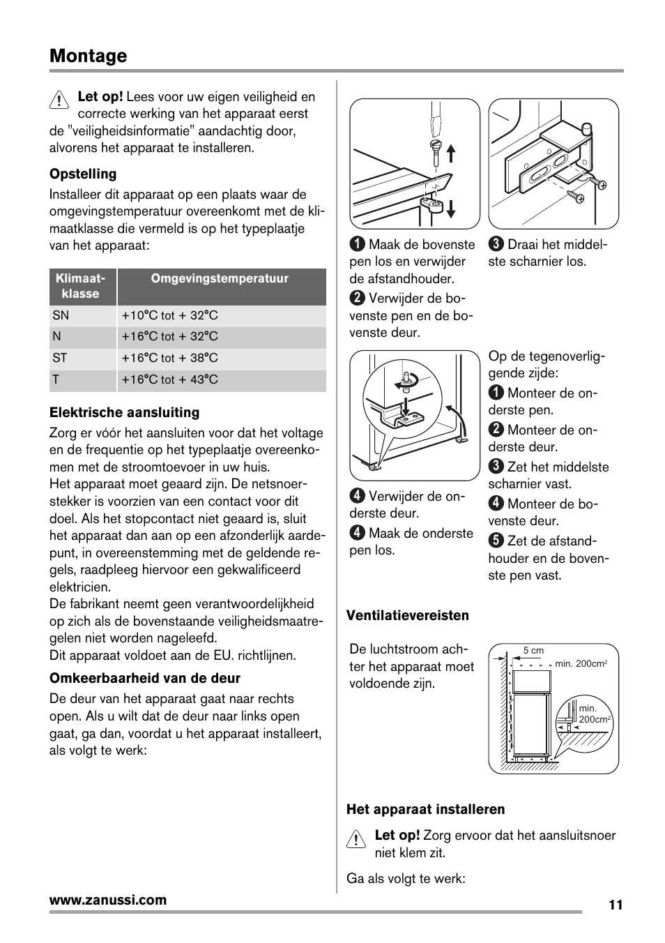 Montage | Zanussi ZBB29450SA User Manual | Page 11 / 56