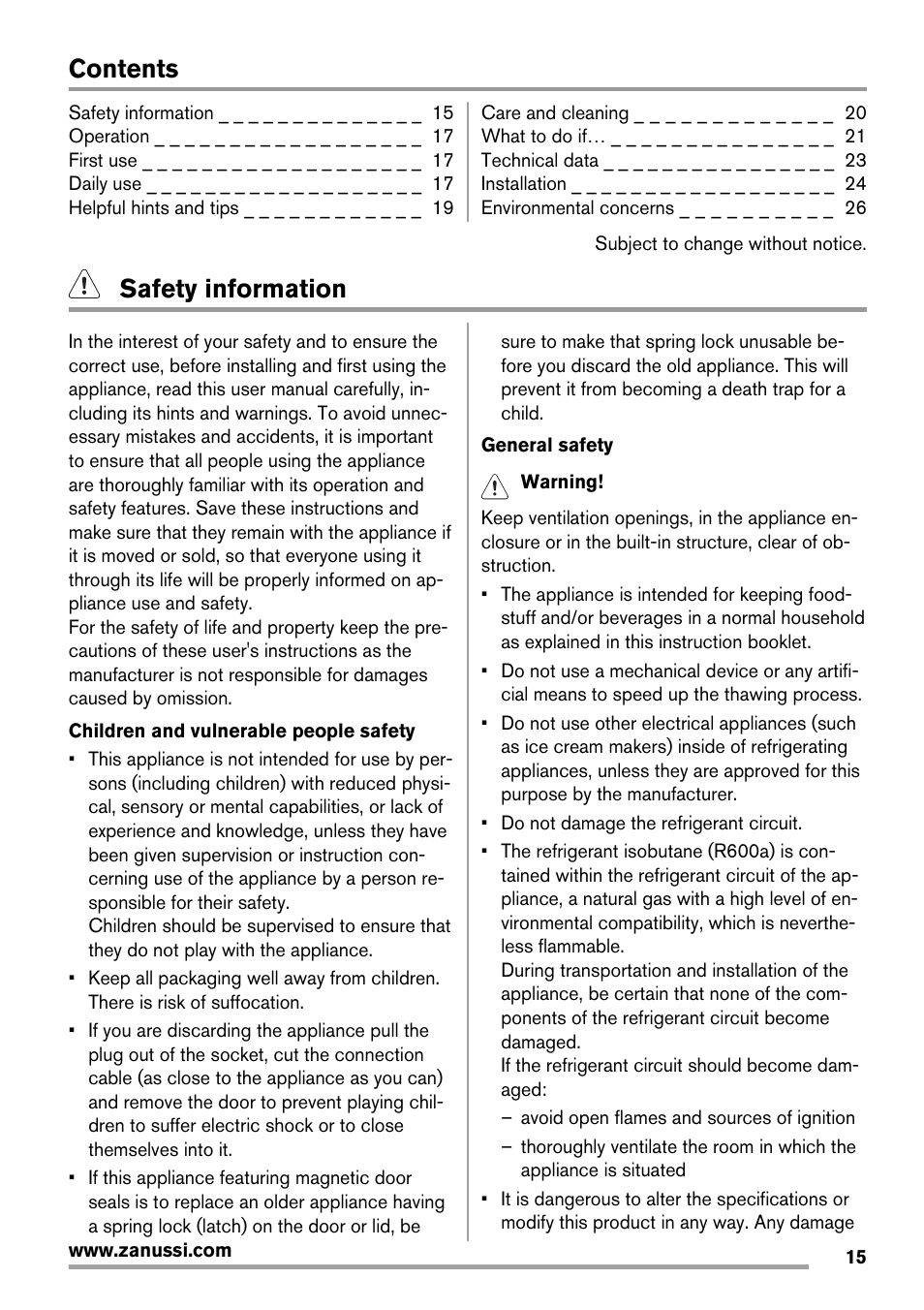 Zanussi ZBB29450SA User Manual | Page 15 / 56