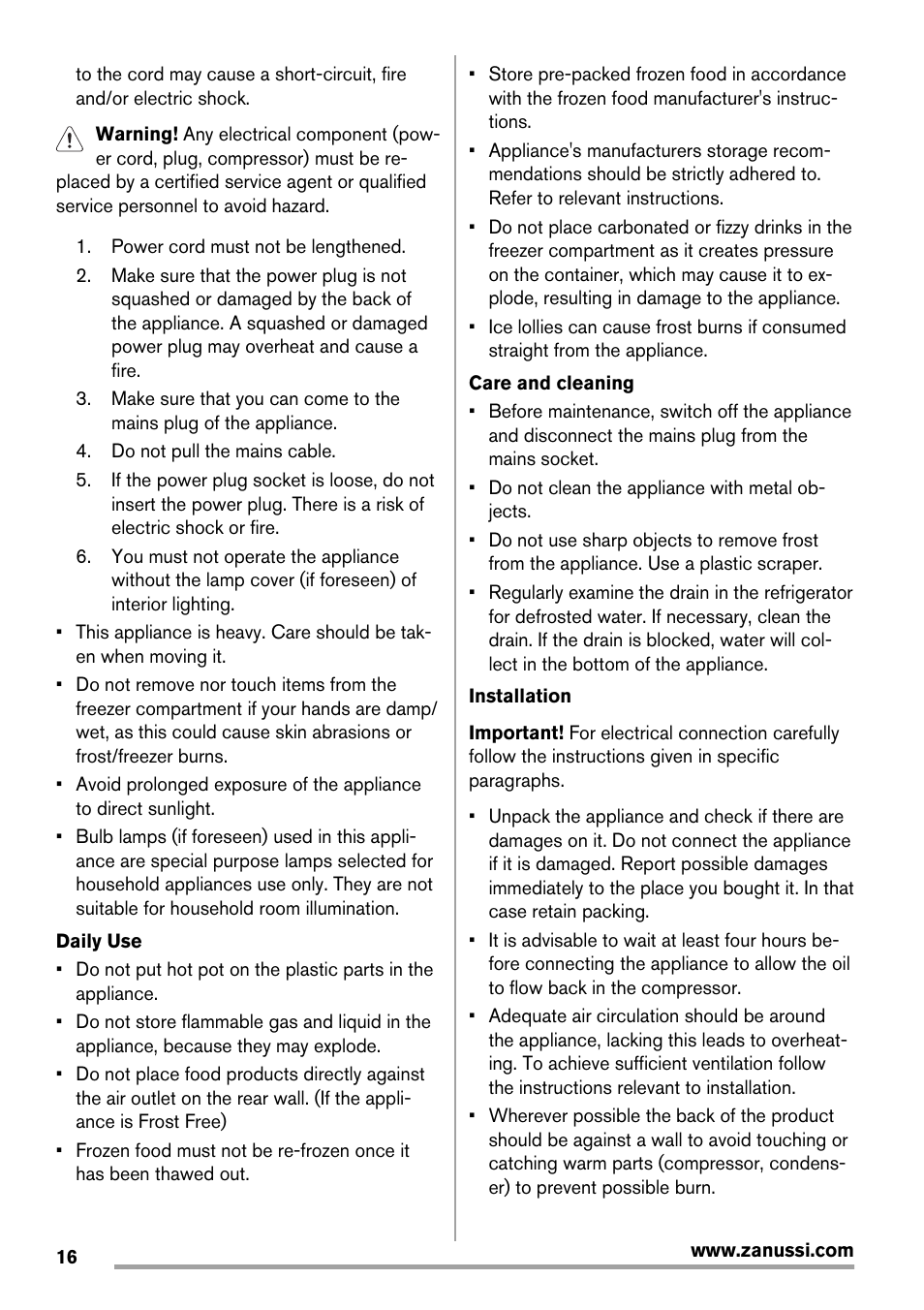 Zanussi ZBB29450SA User Manual | Page 16 / 56