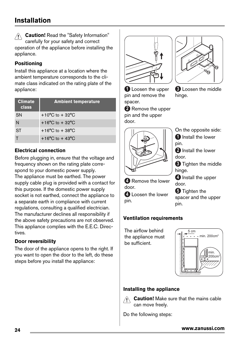 Installation | Zanussi ZBB29450SA User Manual | Page 24 / 56