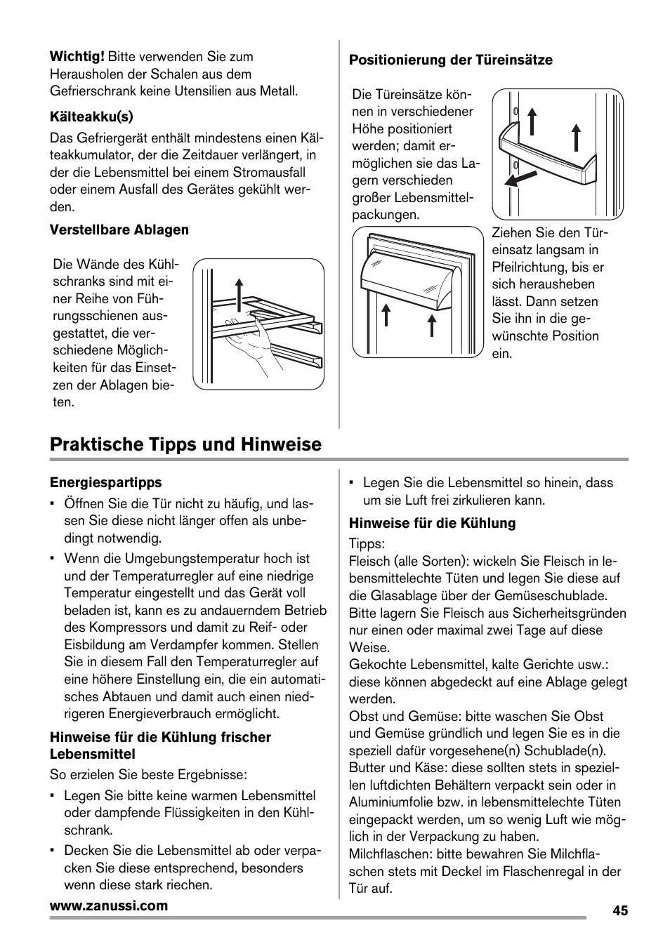 Praktische tipps und hinweise | Zanussi ZBB29450SA User Manual | Page 45 / 56