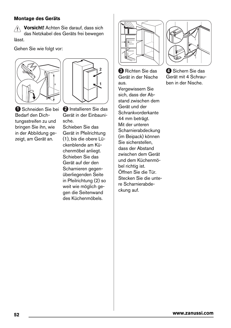Zanussi ZBB29450SA User Manual | Page 52 / 56
