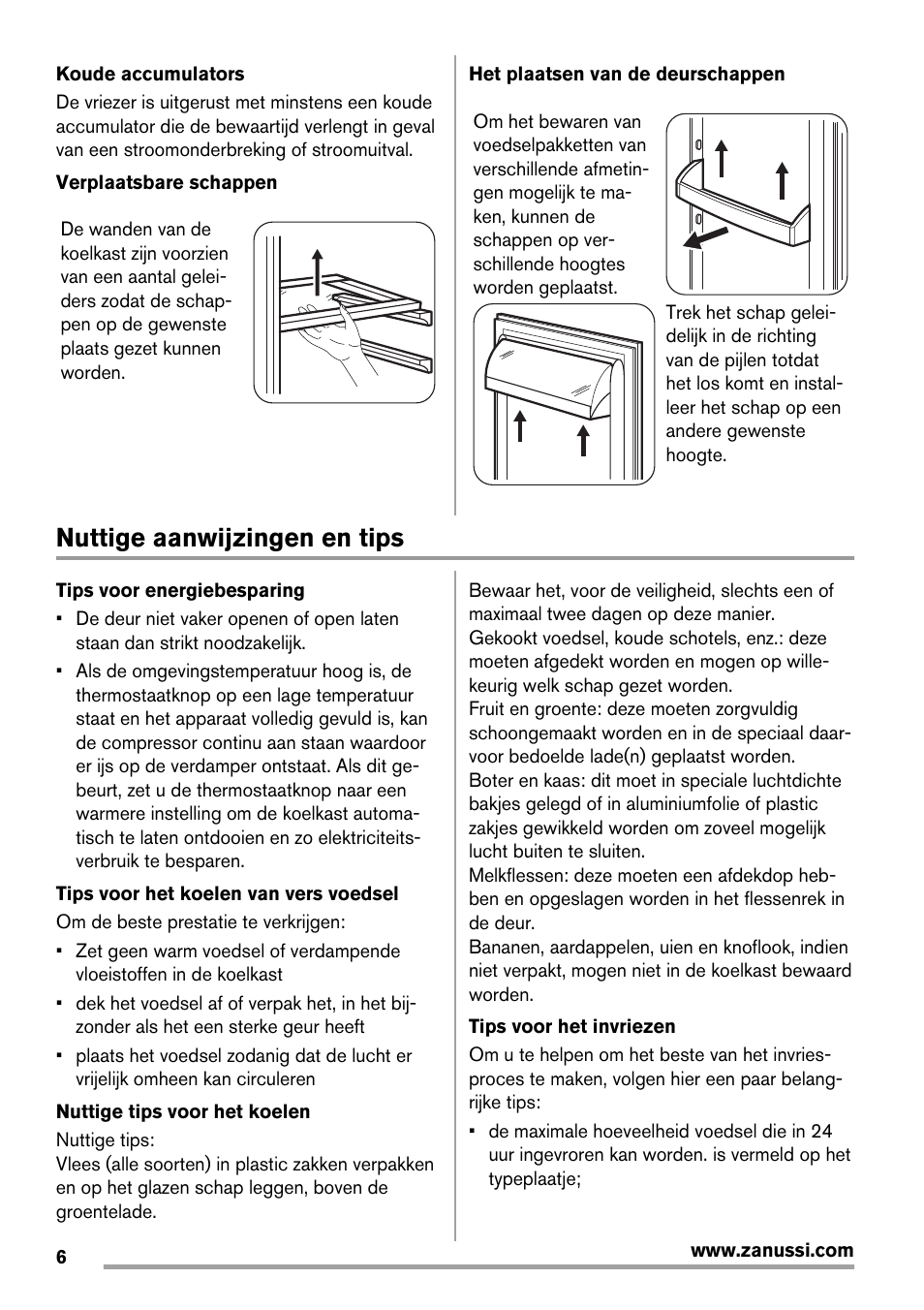 Nuttige aanwijzingen en tips | Zanussi ZBB29450SA User Manual | Page 6 / 56
