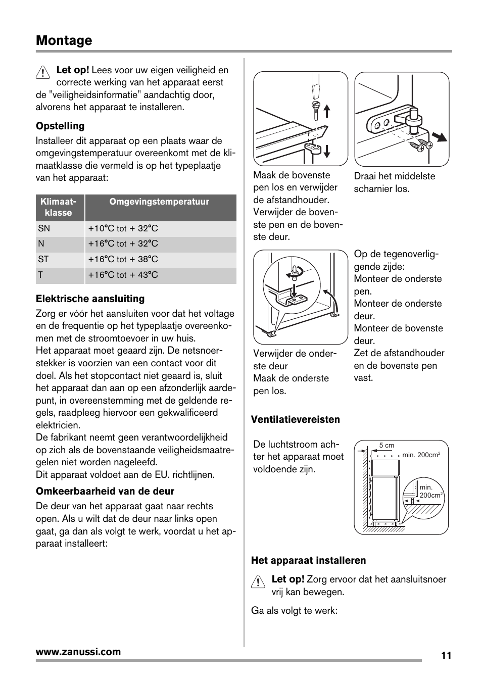 Montage | Zanussi ZBT20420SA User Manual | Page 11 / 56