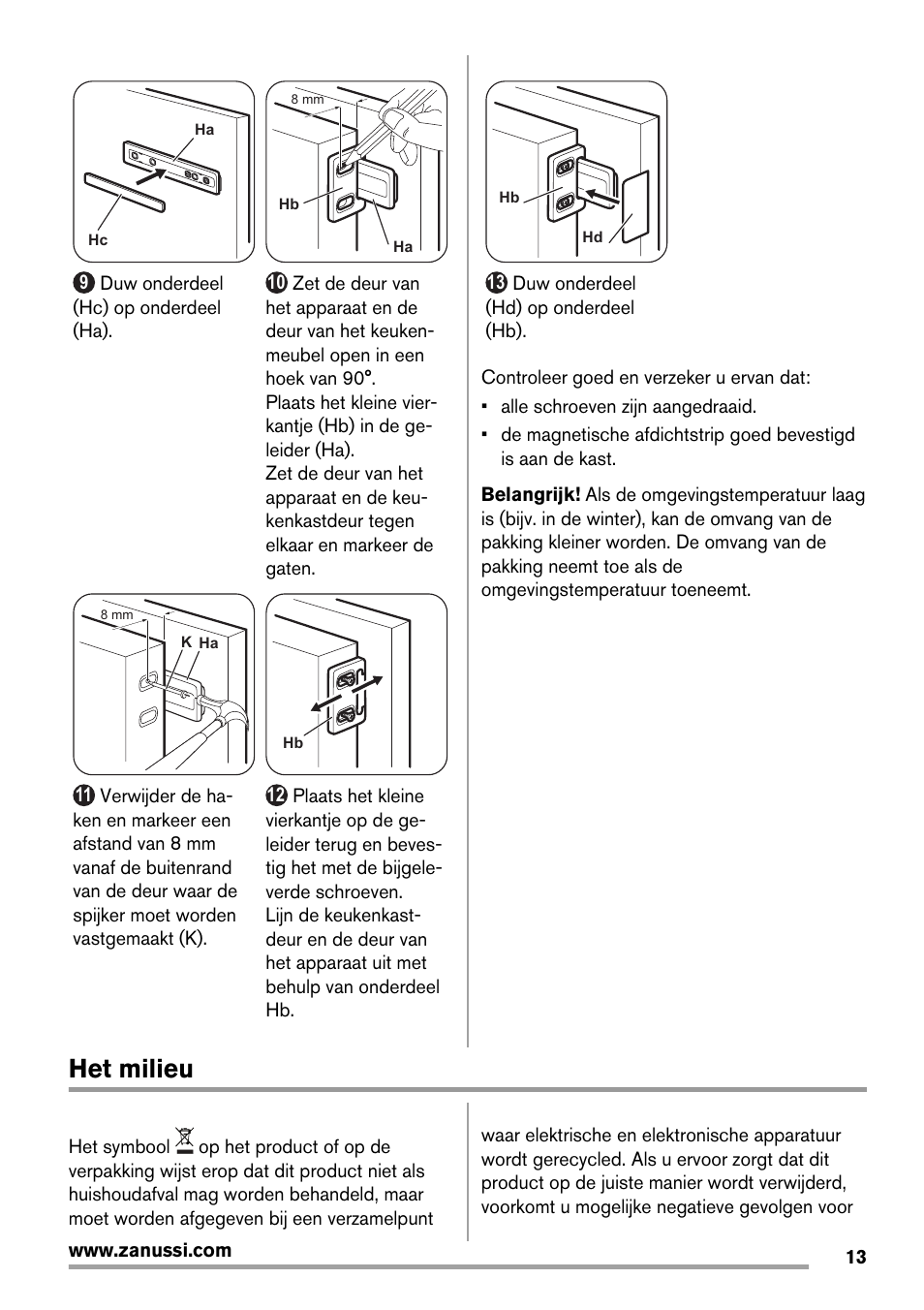 Het milieu | Zanussi ZBT20420SA User Manual | Page 13 / 56