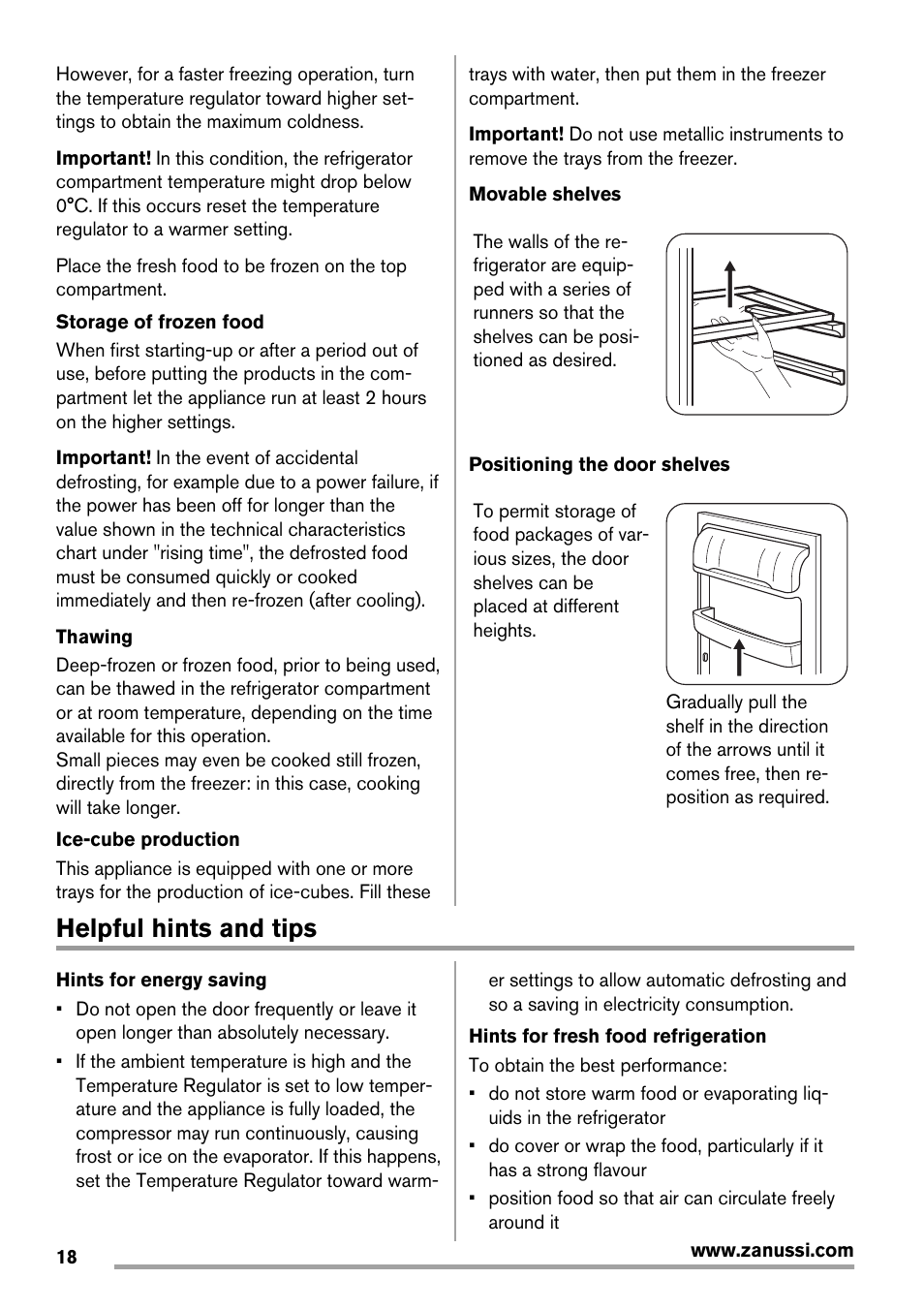 Helpful hints and tips | Zanussi ZBT20420SA User Manual | Page 18 / 56