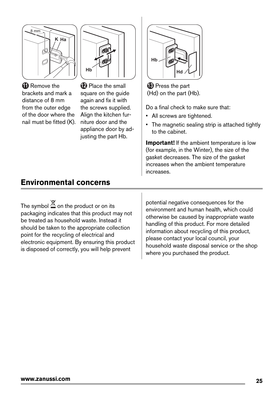 Environmental concerns | Zanussi ZBT20420SA User Manual | Page 25 / 56