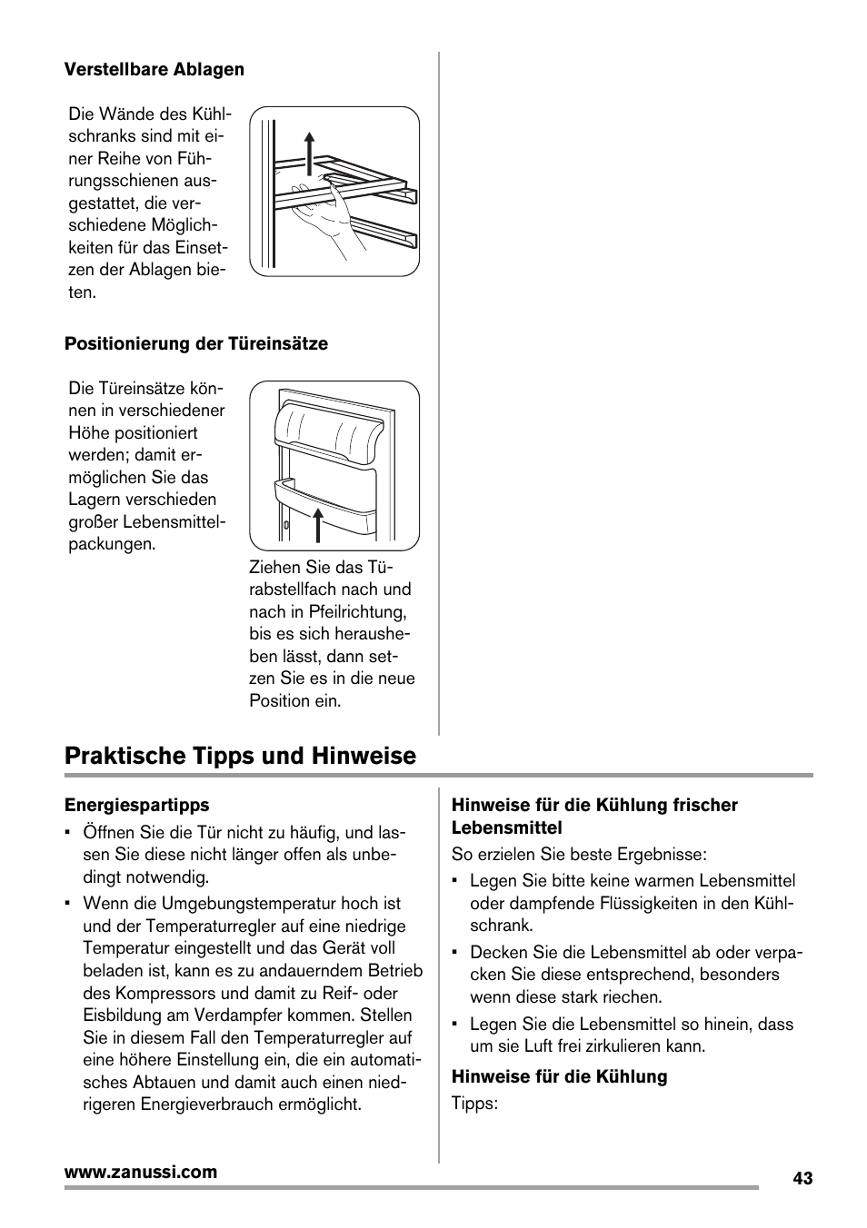 Praktische tipps und hinweise | Zanussi ZBT20420SA User Manual | Page 43 / 56