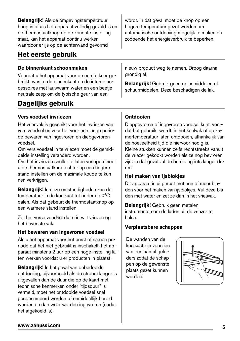 Het eerste gebruik, Dagelijks gebruik | Zanussi ZBT20420SA User Manual | Page 5 / 56