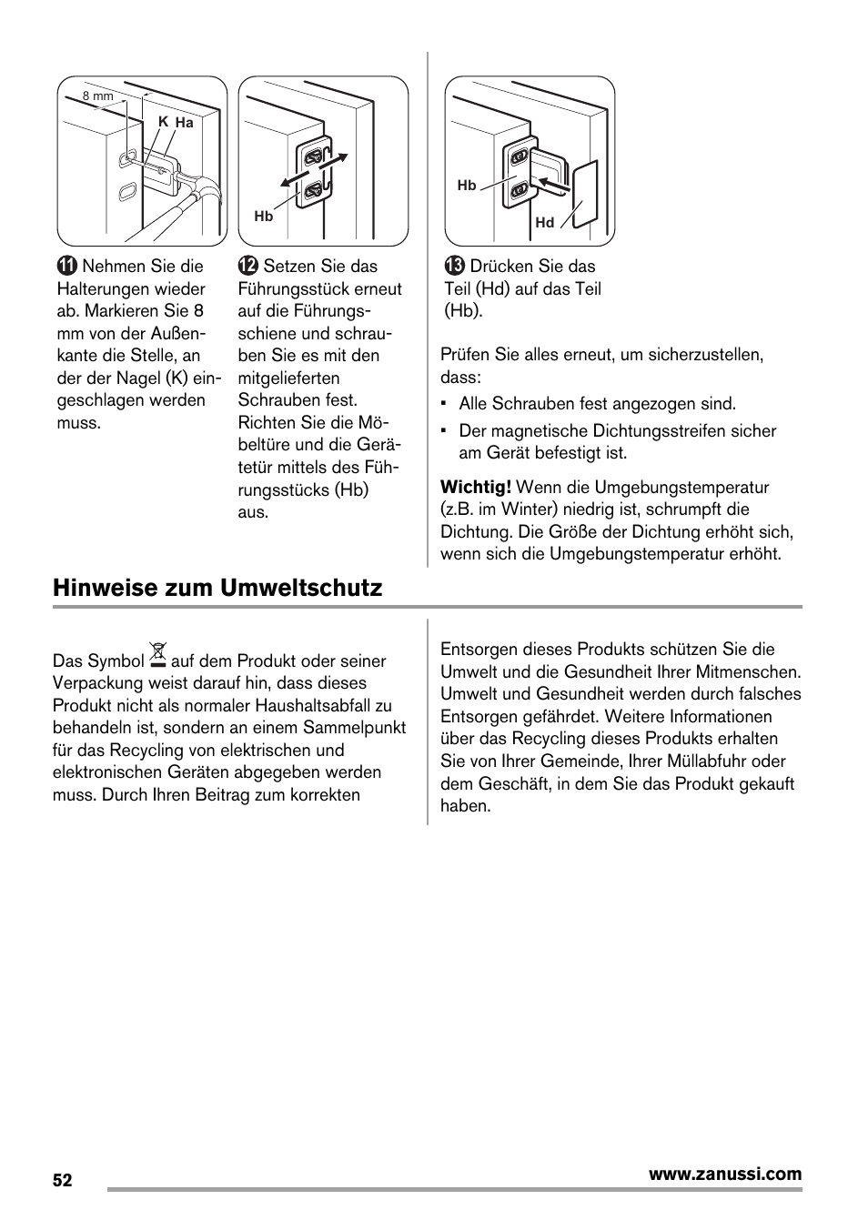 Hinweise zum umweltschutz | Zanussi ZBT20420SA User Manual | Page 52 / 56