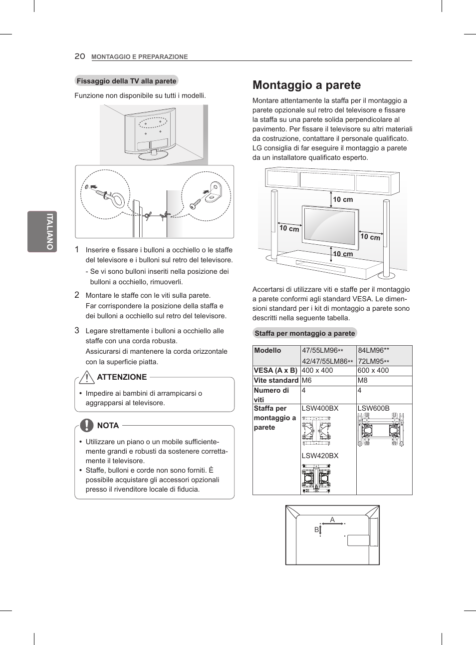 Montaggio a parete | LG 42LM860V User Manual | Page 114 / 276