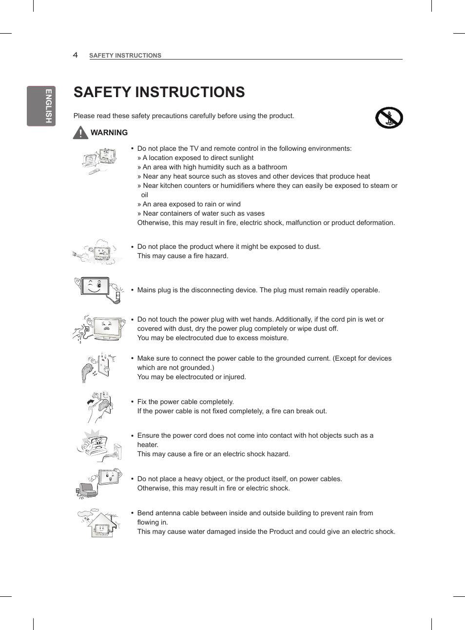 Safety instructions | LG 42LM860V User Manual | Page 14 / 276