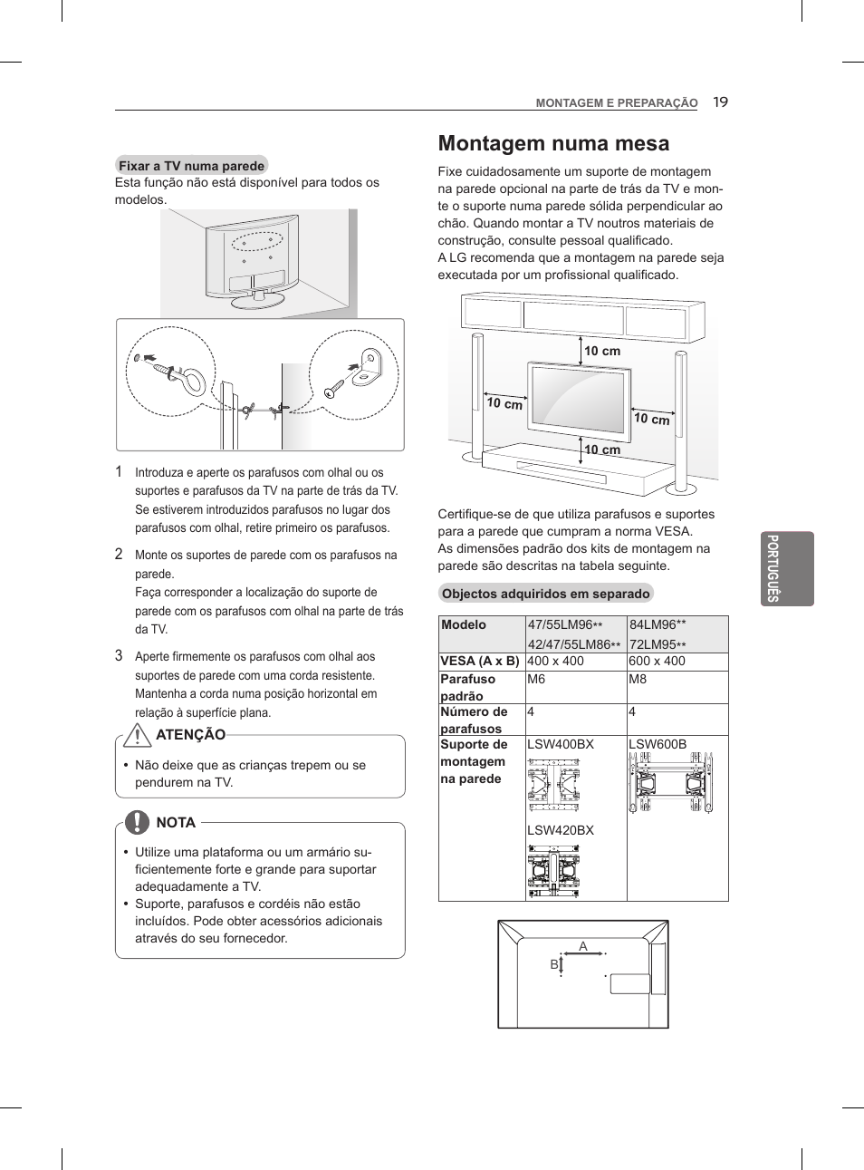 Montagem numa mesa | LG 42LM860V User Manual | Page 175 / 276