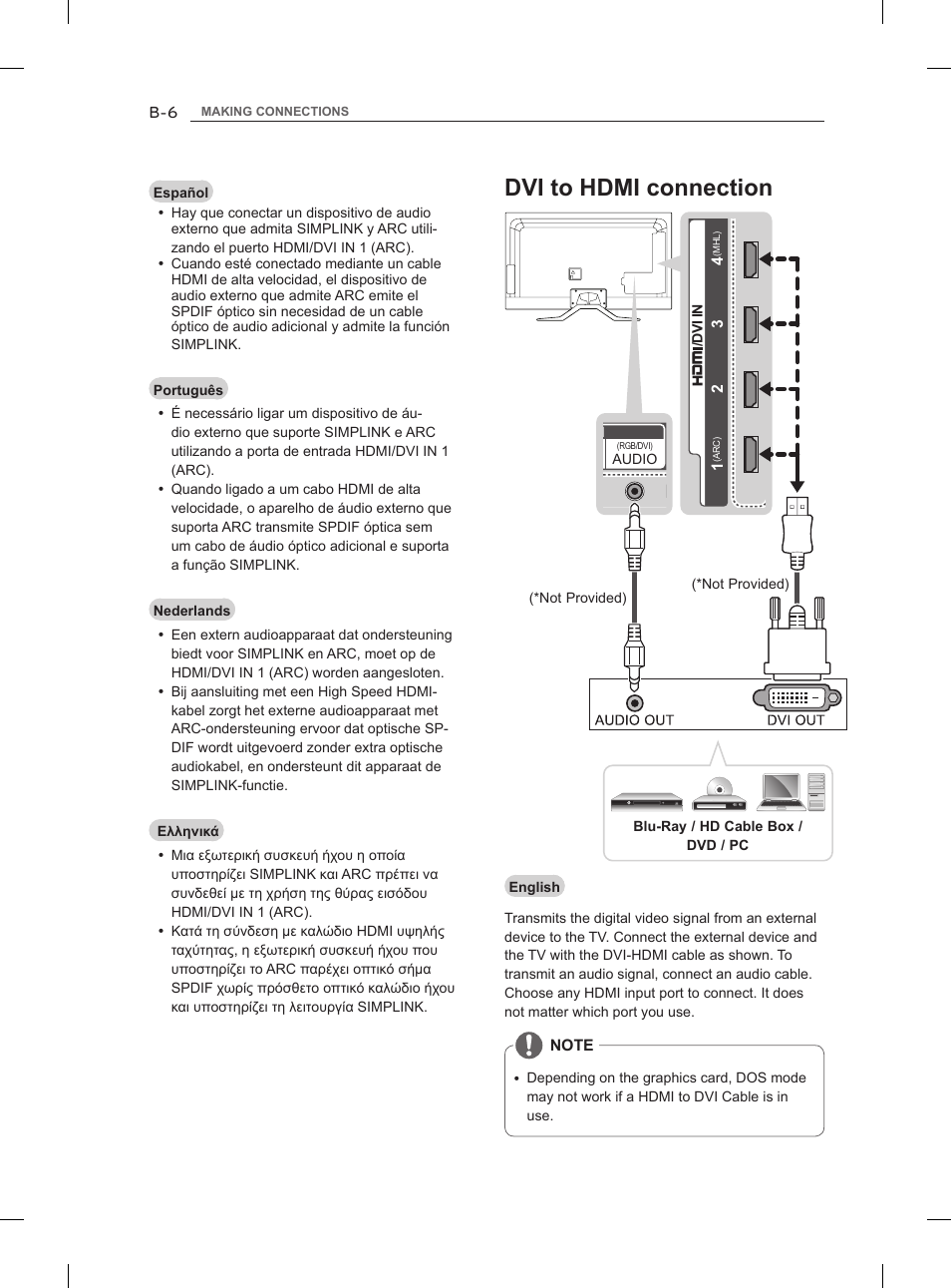 Dvi to hdmi connection | LG 42LM860V User Manual | Page 246 / 276