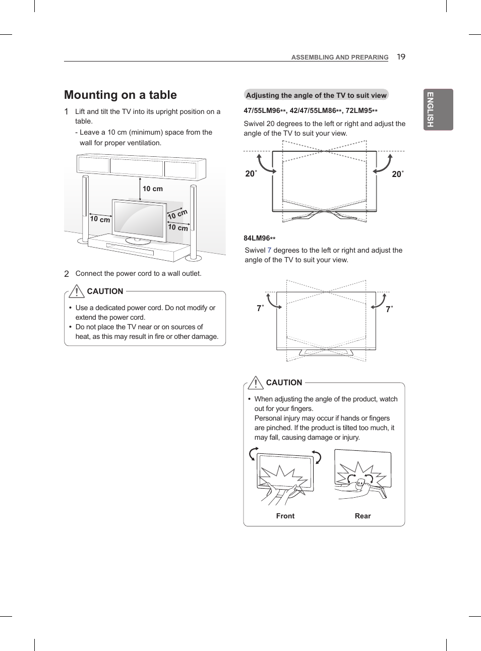 Mounting on a table | LG 42LM860V User Manual | Page 29 / 276