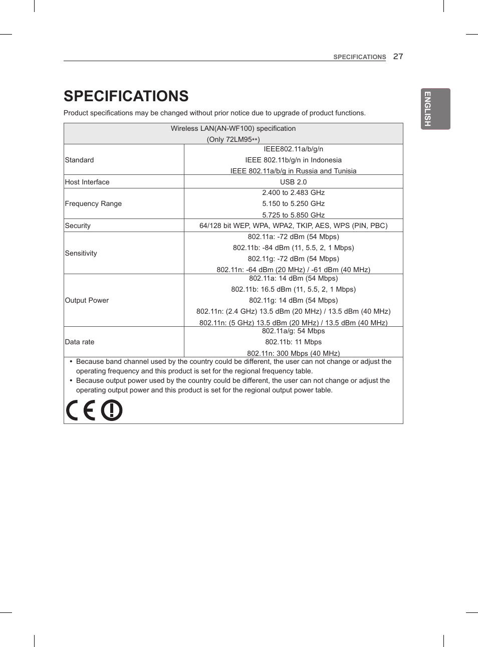 Specifications | LG 42LM860V User Manual | Page 37 / 276