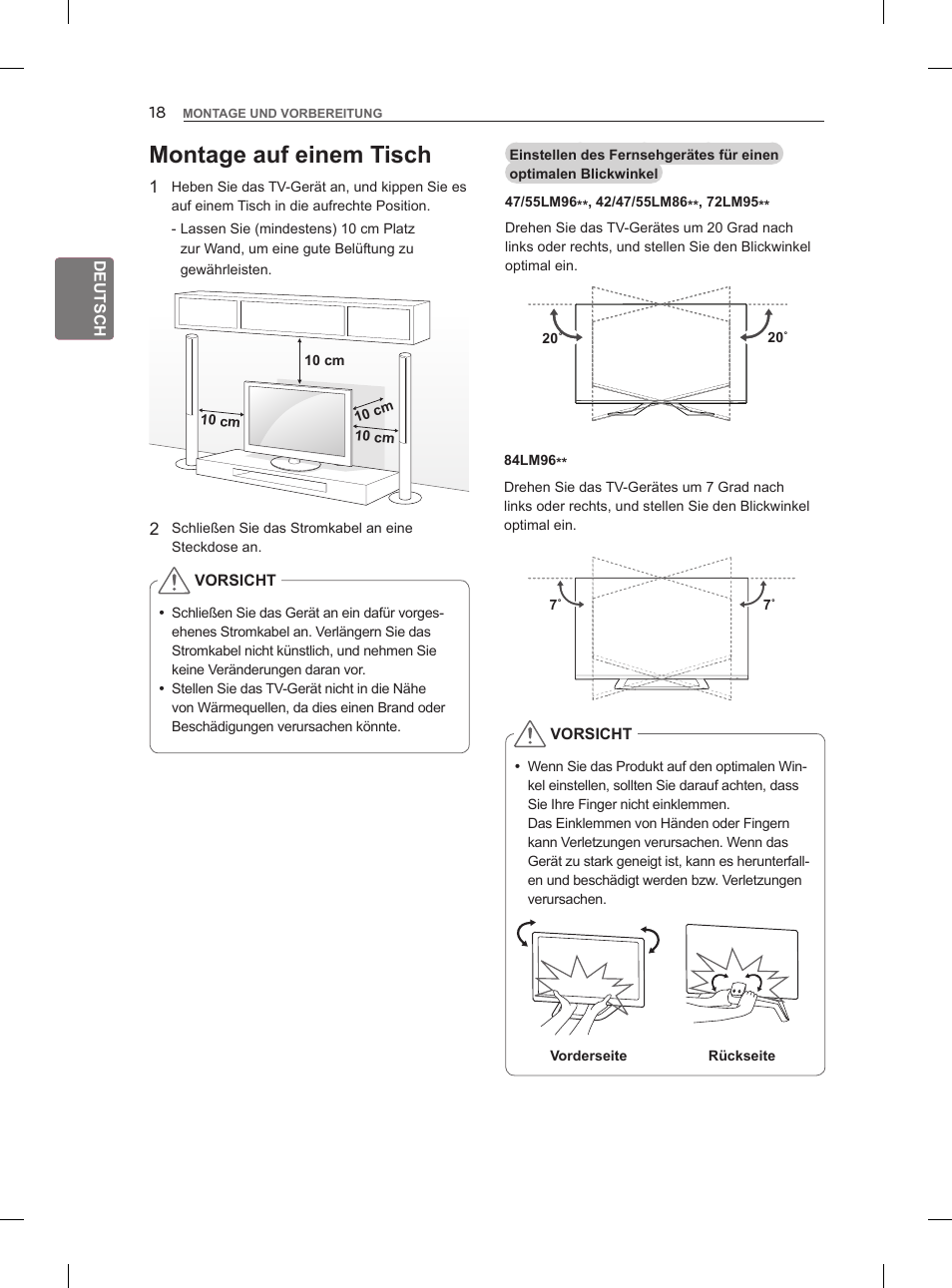 Montage auf einem tisch | LG 42LM860V User Manual | Page 56 / 276