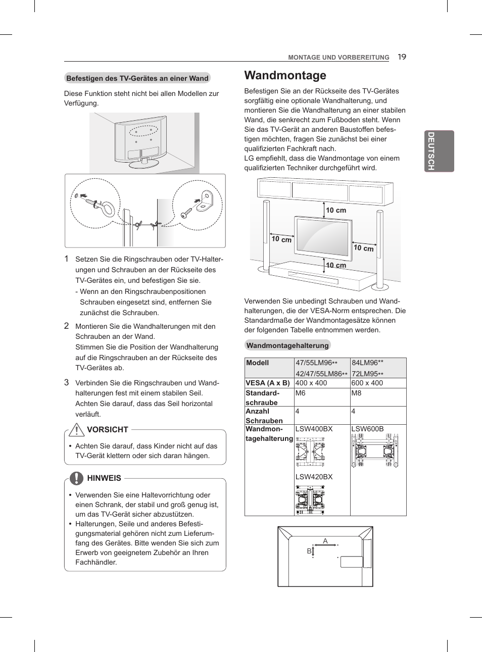 Wandmontage | LG 42LM860V User Manual | Page 57 / 276