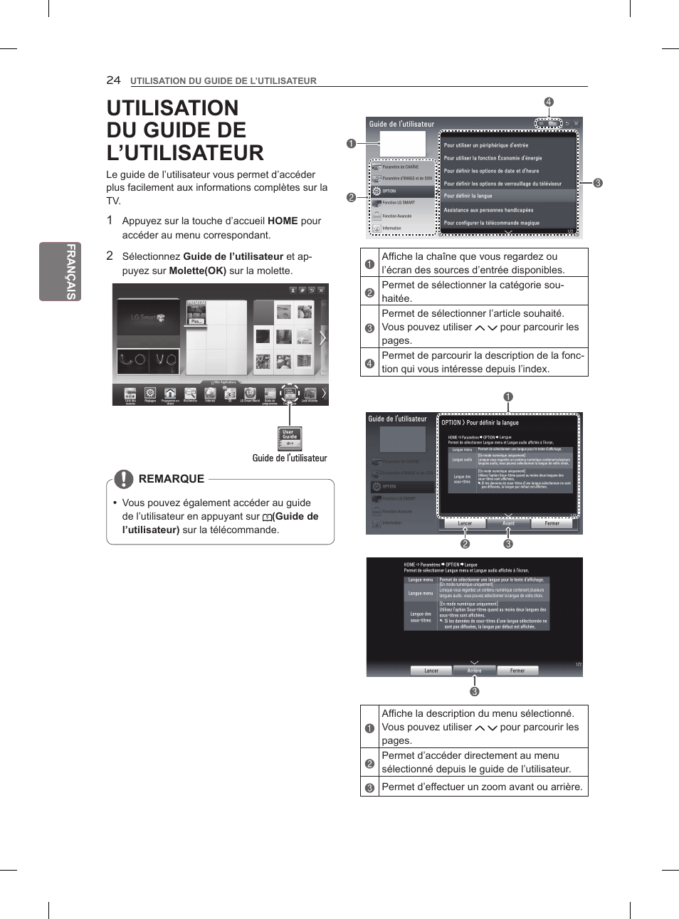 Utilisation du guide de l’utilisateur, Remarque, Guide de l’utilisateur | LG 42LM860V User Manual | Page 90 / 276