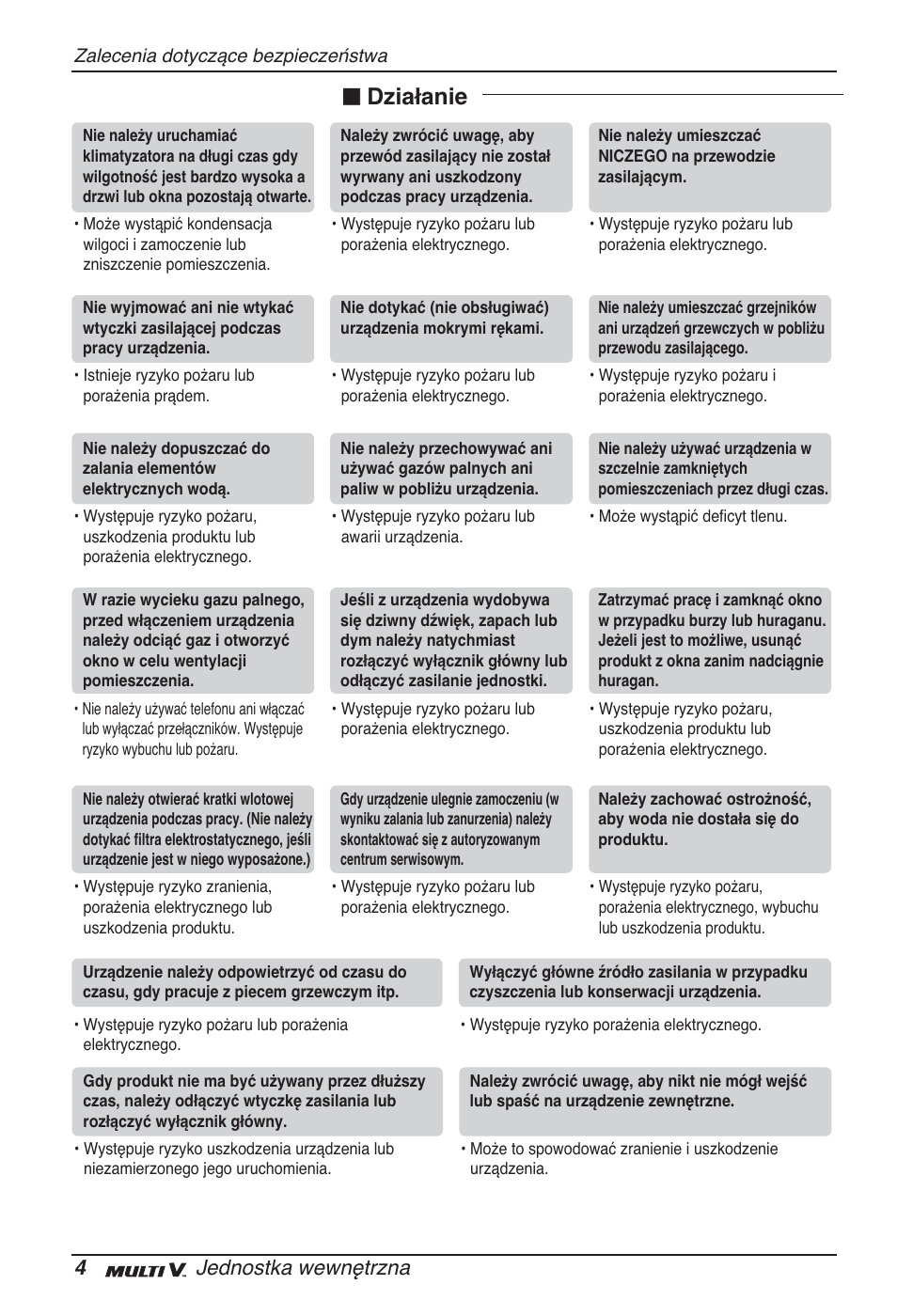 N działanie, 4jednostka wewnętrzna | LG ARNU24GSCL2 User Manual | Page 100 / 229