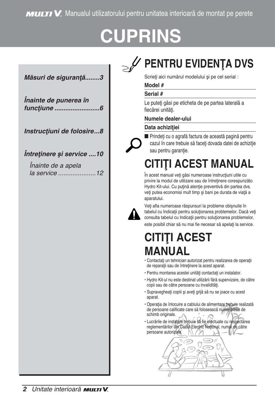 Cuprins, Pentru evidenţa dvs, Citiţi acest manual | LG ARNU24GSCL2 User Manual | Page 110 / 229