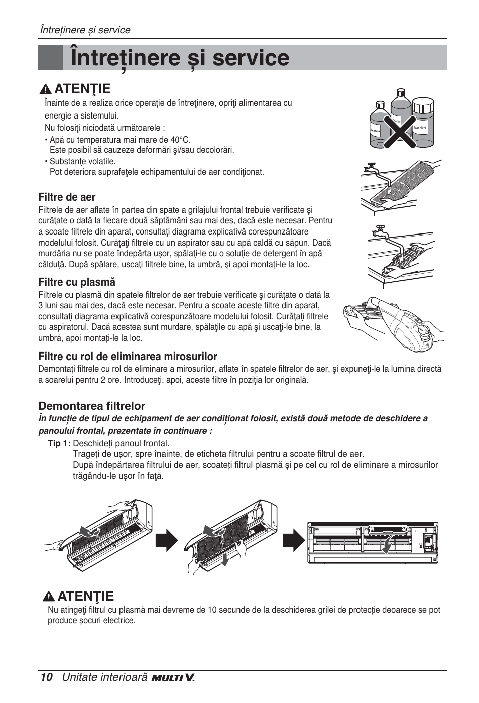 Întreţinere și service, Atenţie | LG ARNU24GSCL2 User Manual | Page 118 / 229