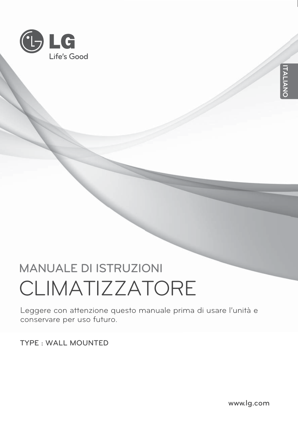 Italiano, Climatizzatore, Manuale di istruzioni | LG ARNU24GSCL2 User Manual | Page 13 / 229