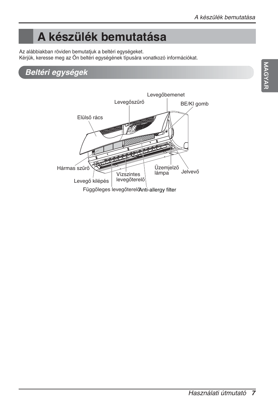 A készülék bemutatása, Beltéri egységek | LG ARNU24GSCL2 User Manual | Page 139 / 229
