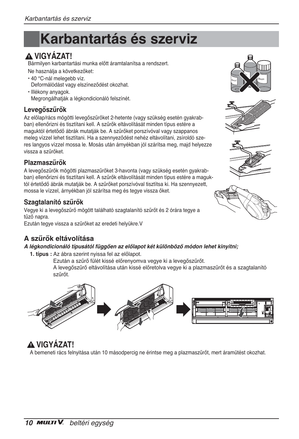 Karbantartás és szerviz, Vigyázat | LG ARNU24GSCL2 User Manual | Page 142 / 229