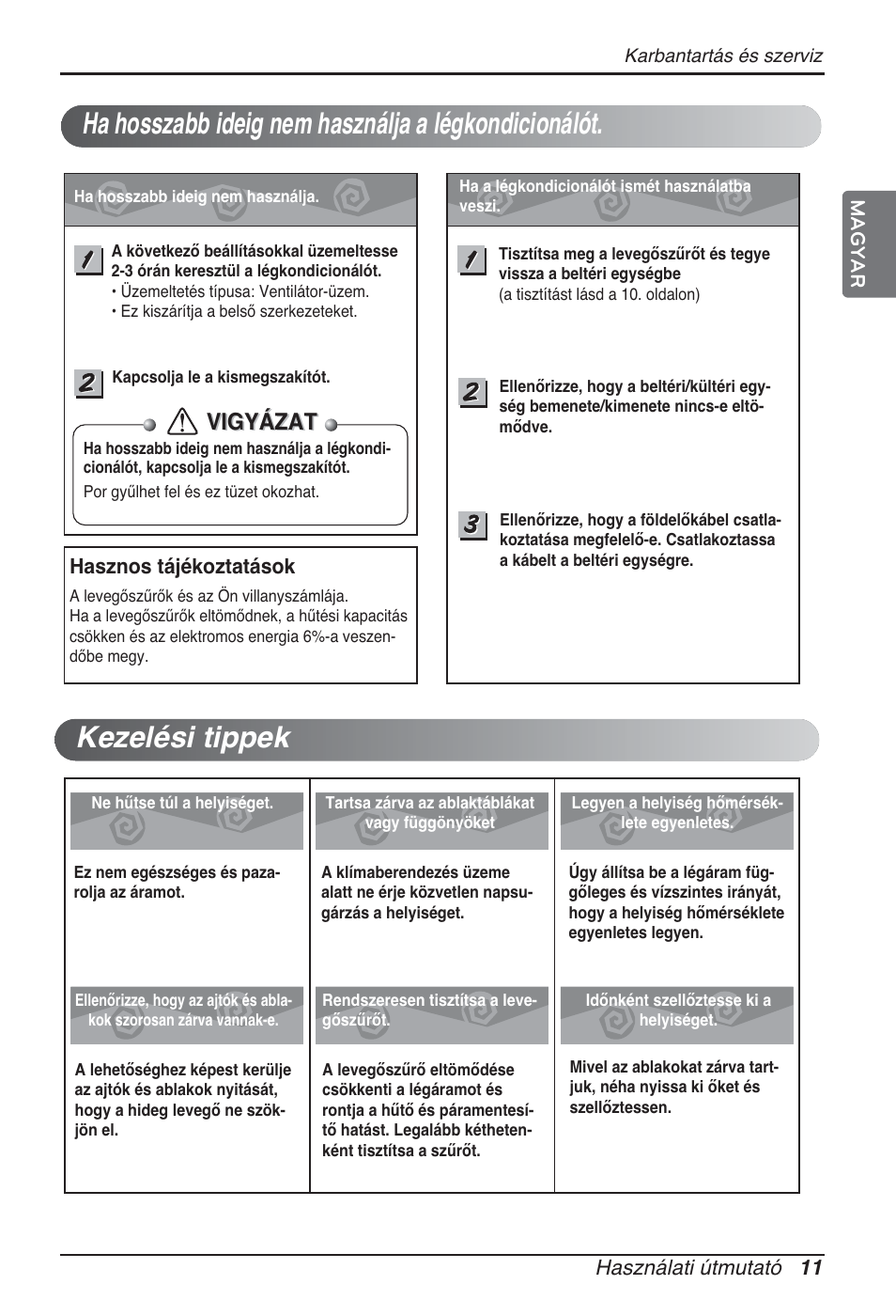 Vigyázat | LG ARNU24GSCL2 User Manual | Page 143 / 229