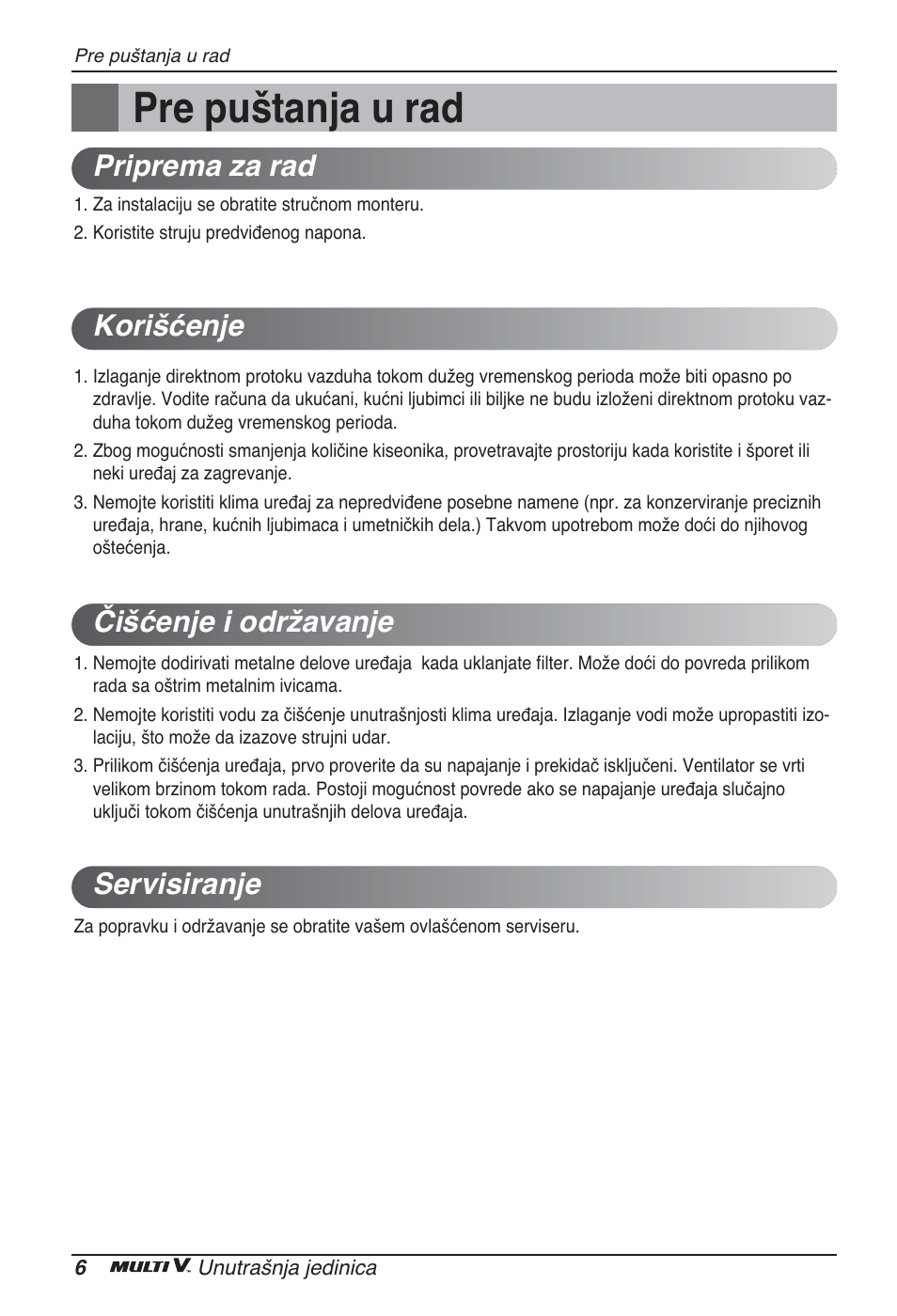 Pre puštanja u rad | LG ARNU24GSCL2 User Manual | Page 162 / 229
