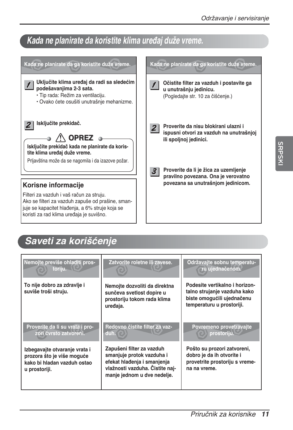 Oprez | LG ARNU24GSCL2 User Manual | Page 167 / 229