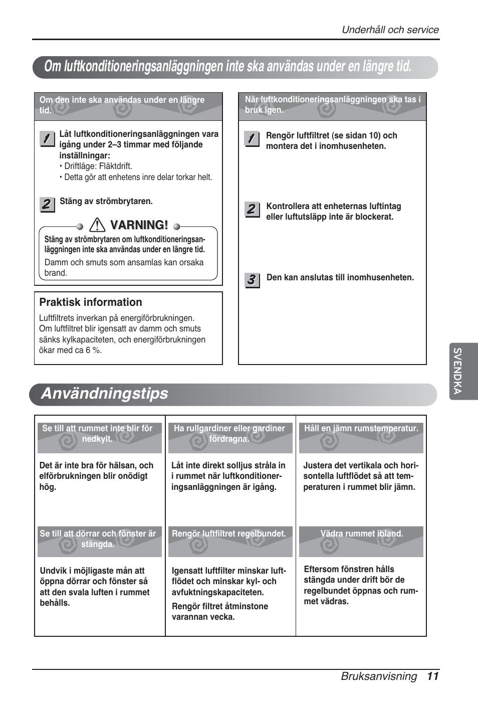 Varning | LG ARNU24GSCL2 User Manual | Page 191 / 229