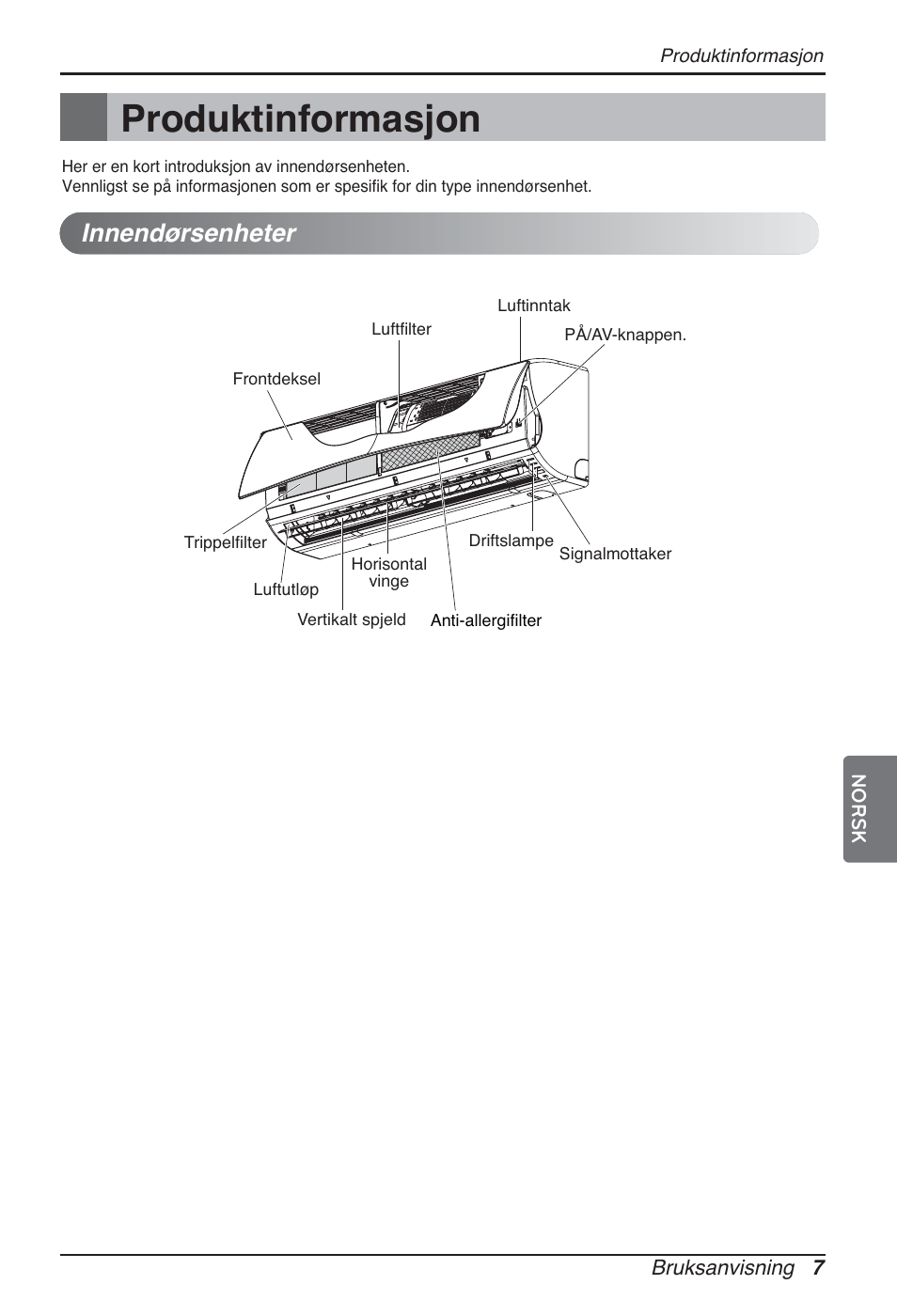 Produktinformasjon, Innendørsenheter | LG ARNU24GSCL2 User Manual | Page 199 / 229